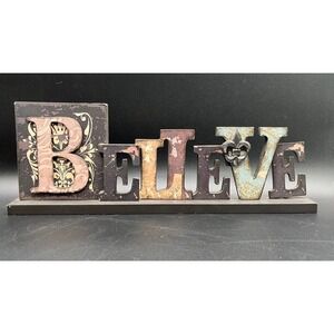 Believe Inspirational Wood Sign Inspirational Rustic Distressed 14.5" As Is